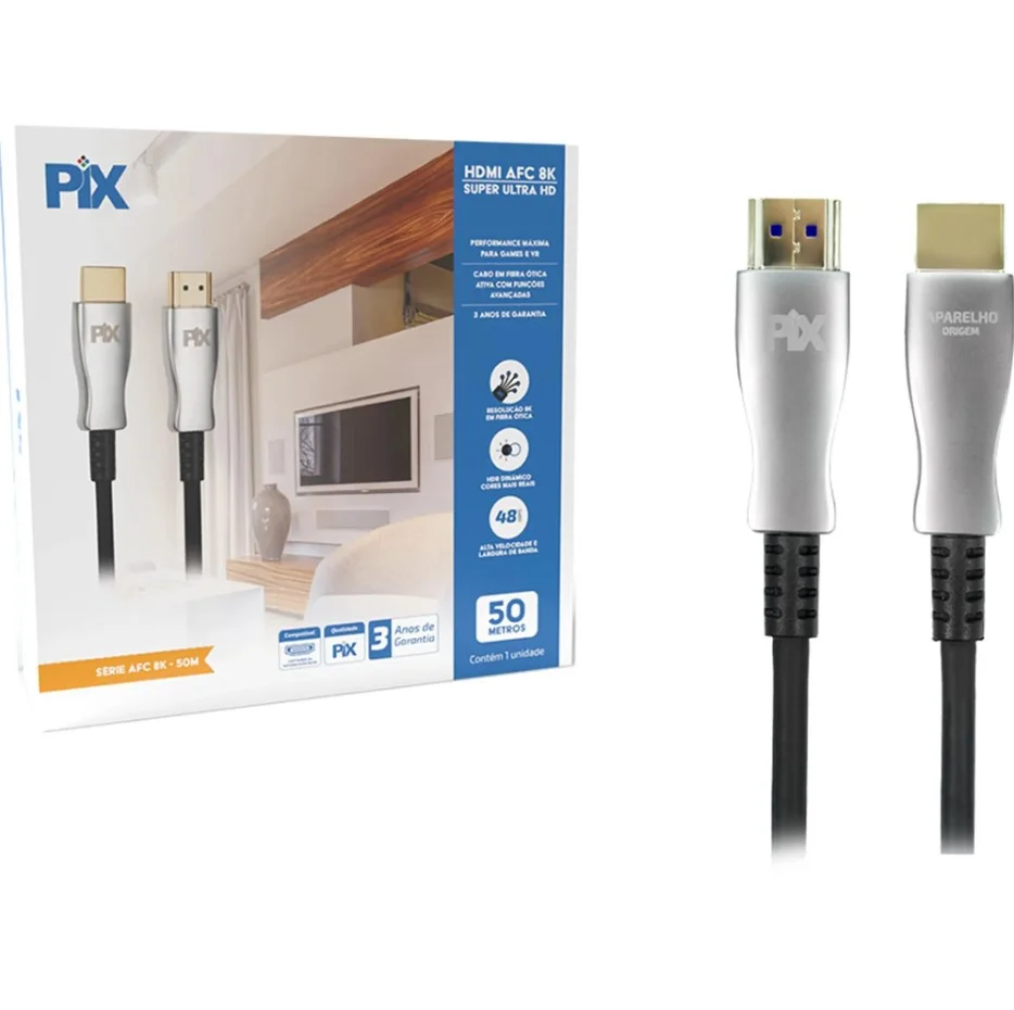Imagem 3 de 5 do produto Cabo HDMI 2.1 8k Pix, Fibra Ótica, 50 Metros