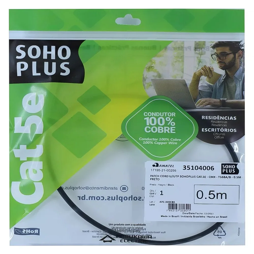 Imagem 3 de 5 do produto Patch Cord U/utp Cat.5e Cmx T568a/b 0.5 Metro Preto 35104006