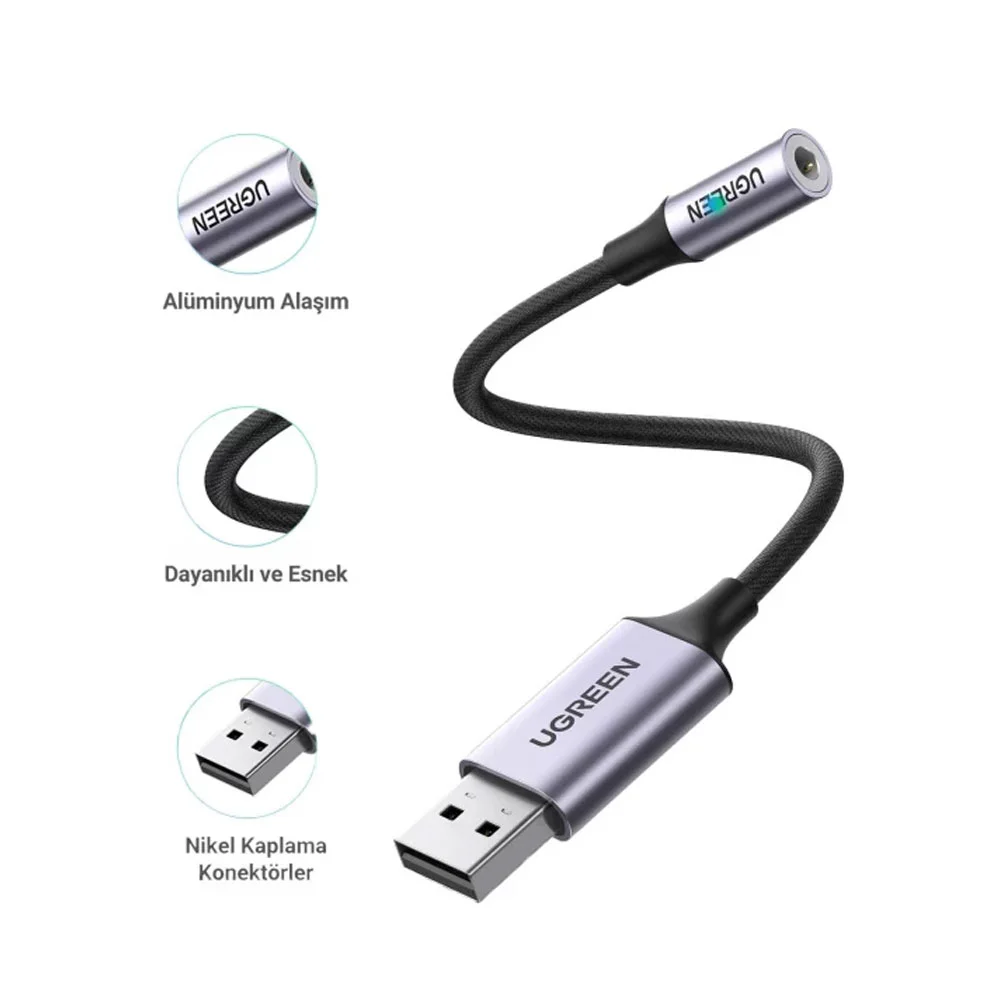Imagem 3 de 5 do produto Adaptador Áudio Ugreen Usb A Macho P/3.5mm Fêmea Preto