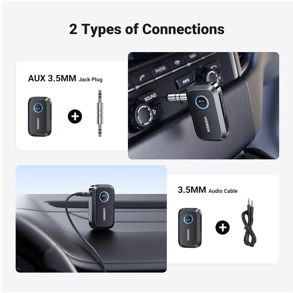 Imagem 2 de 5 do produto Adaptador Receptor Carro Ugreen Bluetooth 5.3 Áudio Preto
