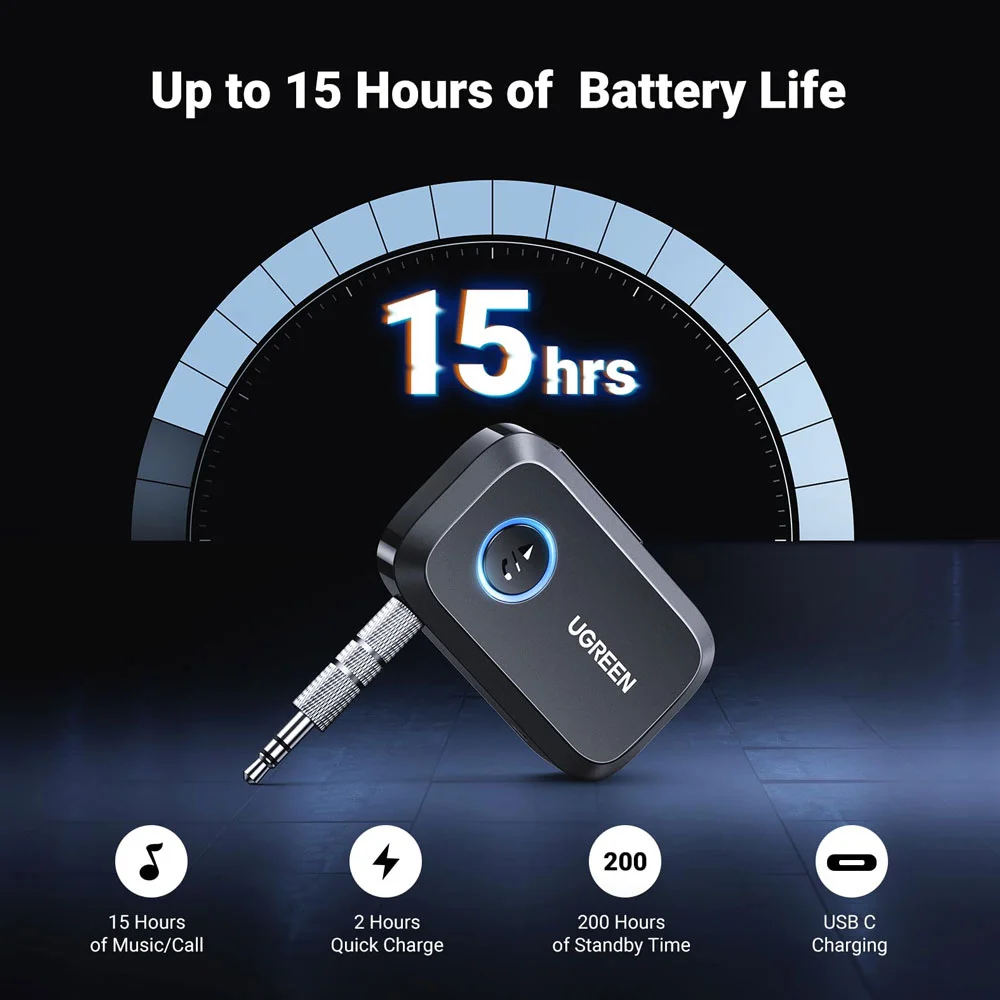 Imagem 3 de 5 do produto Adaptador Receptor Carro Ugreen Bluetooth 5.3 Áudio Preto