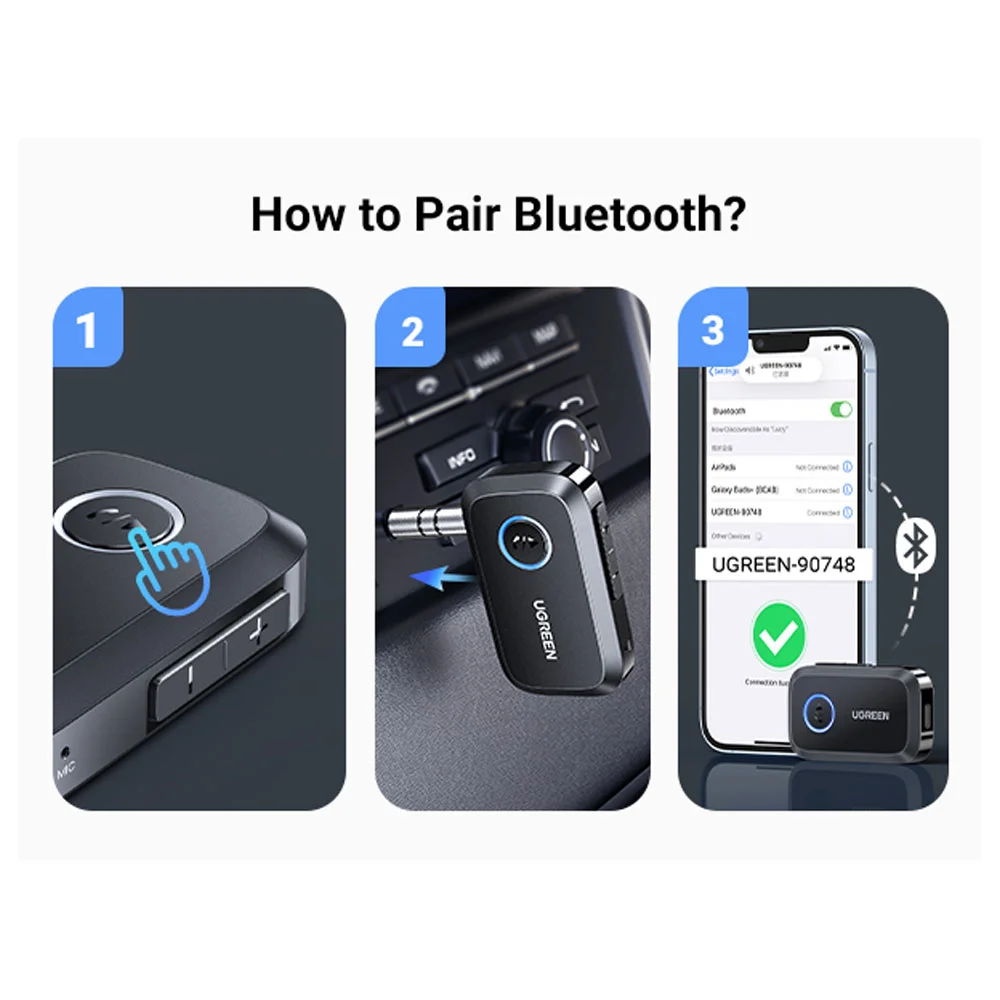 Imagem 5 de 5 do produto Adaptador Receptor Carro Ugreen Bluetooth 5.3 Áudio Preto