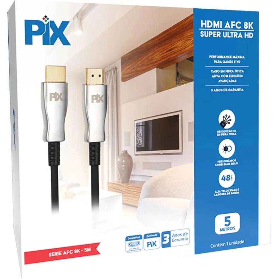 Imagem 4 de 5 do produto Cabo HDMI 2.1 Pix, 8k, Fibra Ótica, 5 Metros