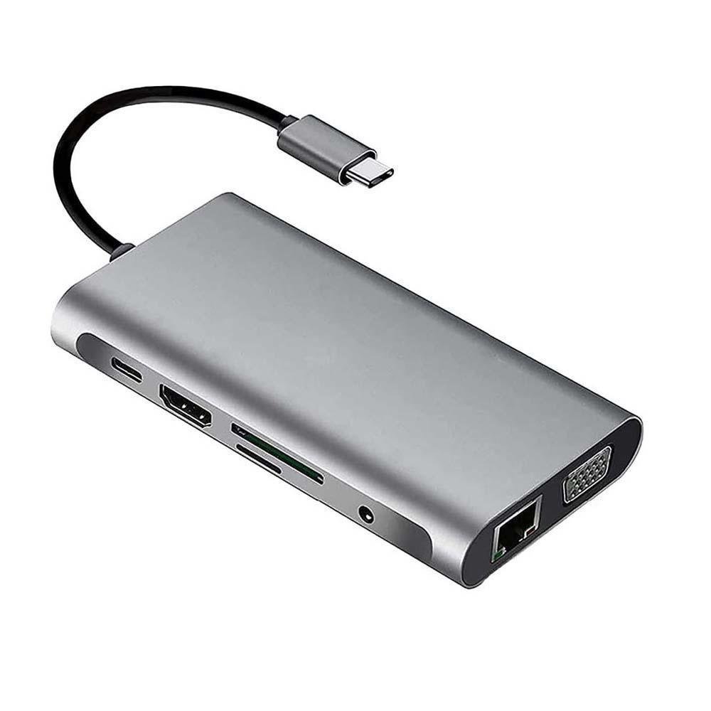 Imagem 1 de 1 do produto Hub Md9 10 Portas Usb 3.0 HDMI Usb Tipo C Vga Rj45 Micro Sd Tf Card - 9537