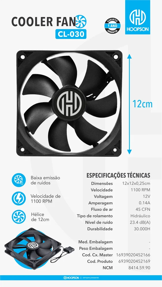 Cooler Fan Hoopson, 120x120mm, 2 Pinos Molex, Preto - Cl-030 5