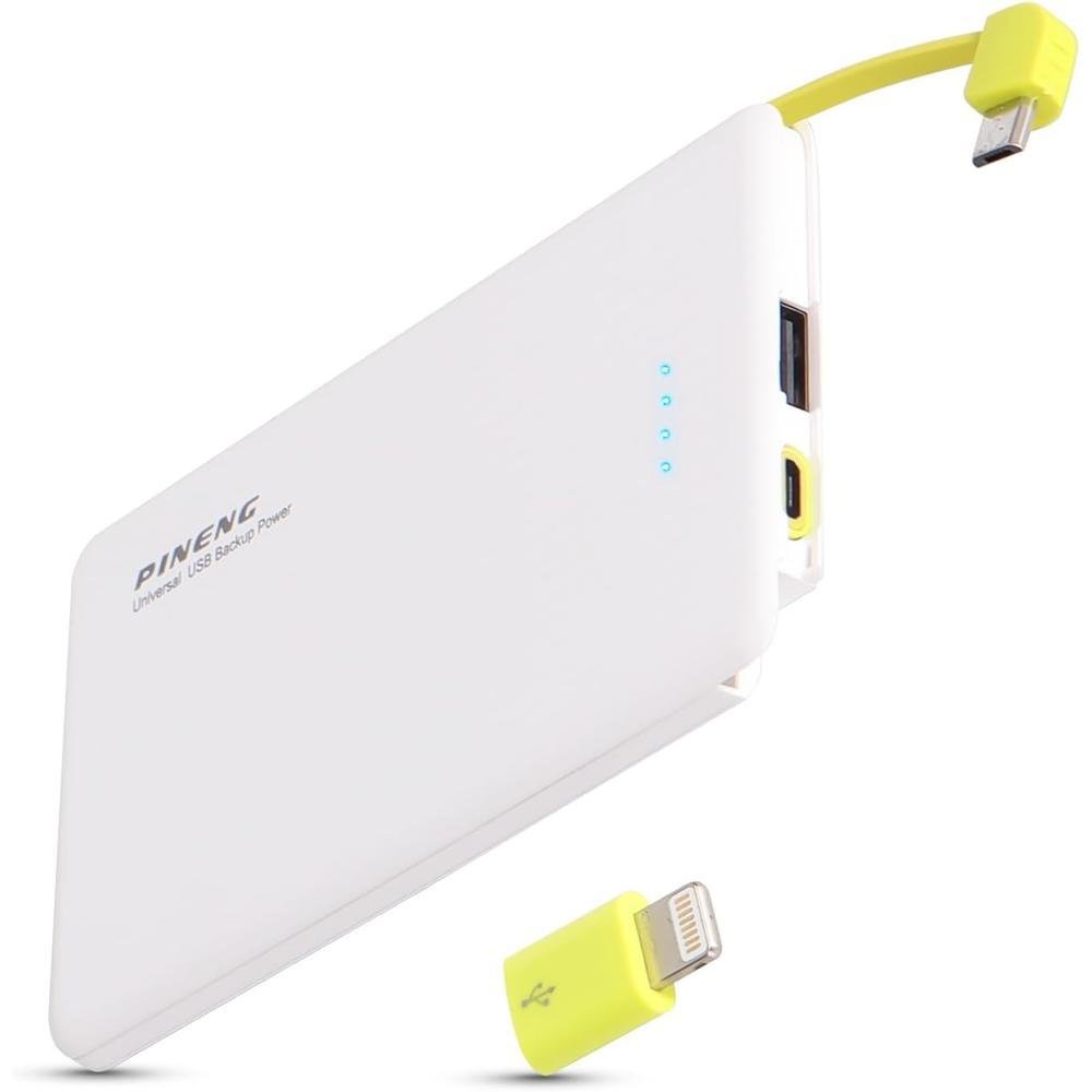 Carregador Portátil Power Bank Slim Pineng, 5.000mah, Cabo E Adaptador Embutido, Branco
