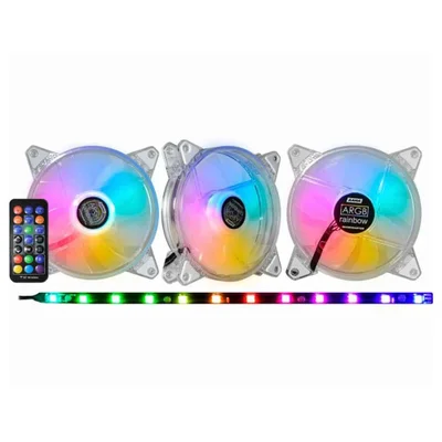 Kit Fan Cooler K-mex 120x120mm ARGB com 3 Fans e Aama Translúcida