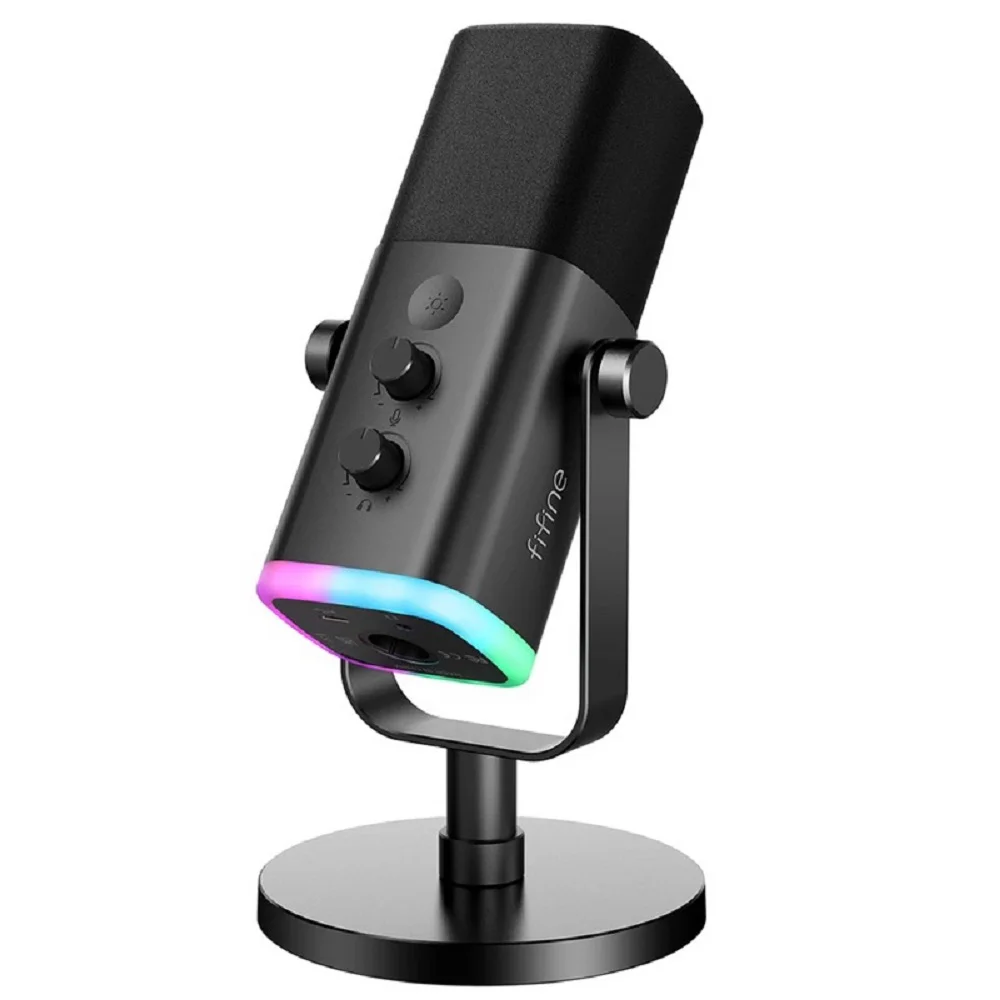 Microfone Gamer Fifine Ampligame, Am8, USB, RGB, Preto