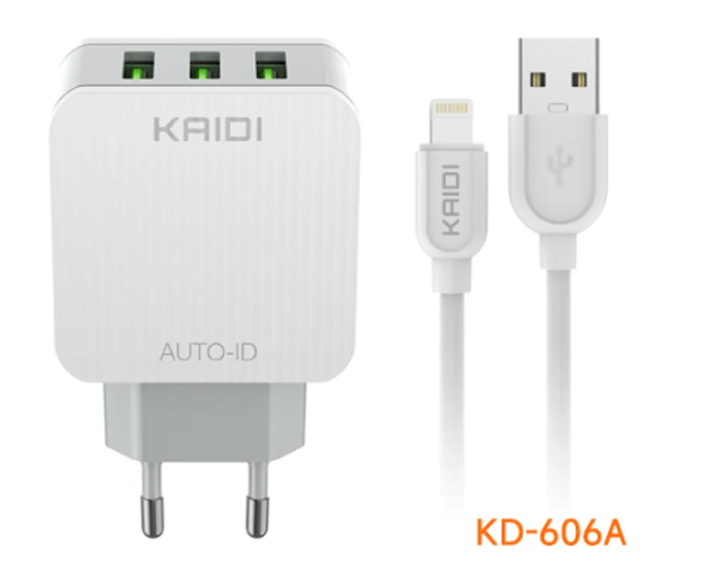 Imagem 2 de 3 do produto Carregador de Celular Kaidi, 3 Portas USB 3.1A, Branco - KD-606a