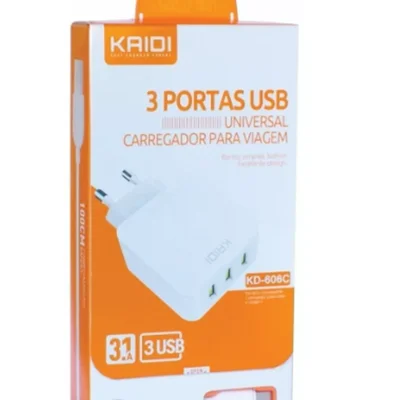 Carregador Celular Kaidi, 3 Portas, Usb-C 3.1a, Branco - Kd-606c
