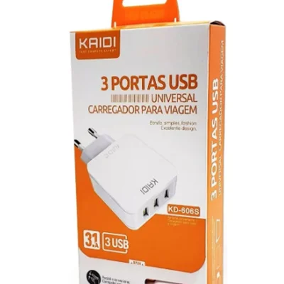 Carregador Celular Kaidi, 3 Portas, Micro Usb V8 3.1a, Branco - Kd-606s