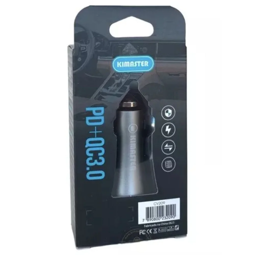 Imagem 2 de 4 do produto Carregador Veicular Turbo Kimaster, 40W, USB-C + USB-A  - CV209