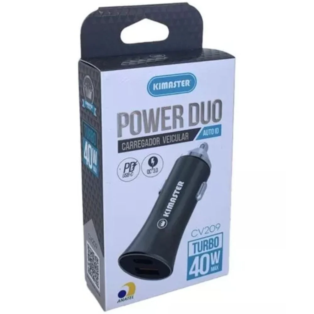 Imagem 4 de 4 do produto Carregador Veicular Turbo Kimaster, 40W, USB-C + USB-A  - CV209