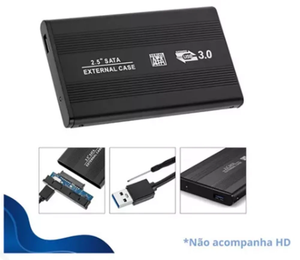 Adaptador Case Gaveta Externa Ata Para, HD, SSD, USB 3.0, SATA, 2.5", Preto Adaptador Case Gaveta Externa Ata Para, HD, SSD, USB 3.0, SATA, 2.5", Preto