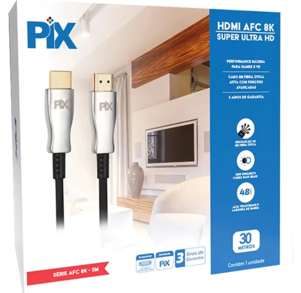 Imagem 3 de 5 do produto Cabo HDMI 2.1Pix, 8k, Fibra Ótica, 30 Meros