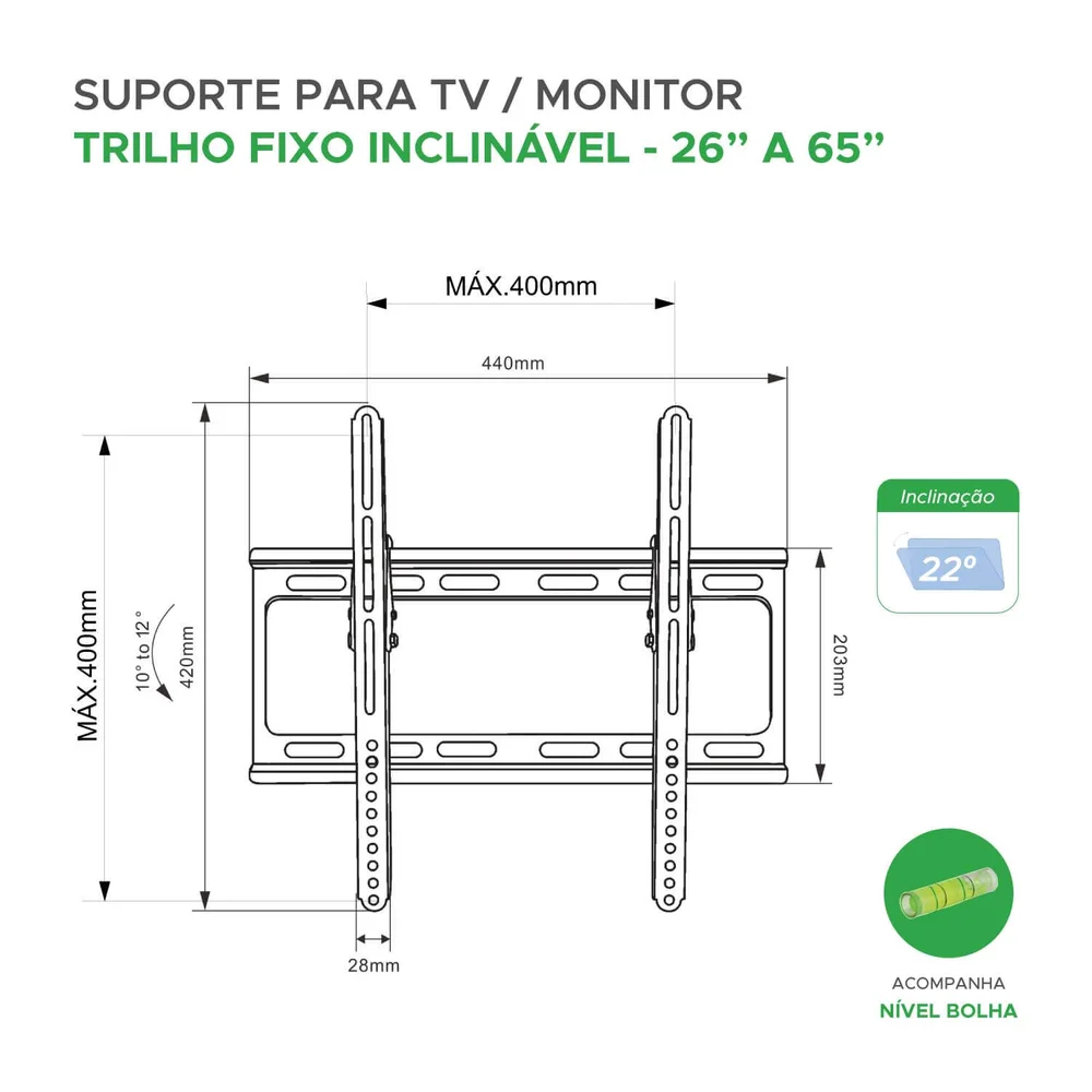 Imagem 5 de 5 do produto Suporte Fixo Inclinável Pix, Para TV, Monitor De 26" a 65"