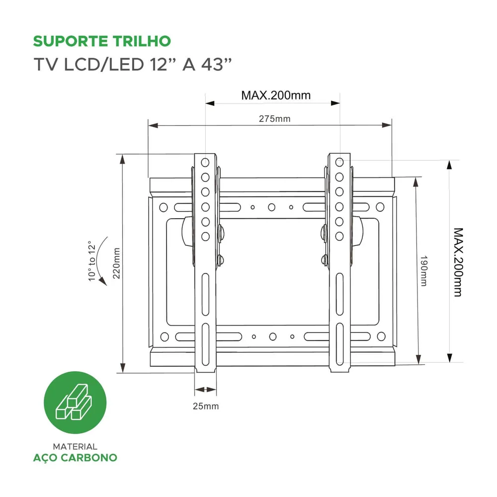 Imagem 3 de 5 do produto Suporte Pix, Para Tv, Monitor, Fixo, Tela De 12" Até 43"