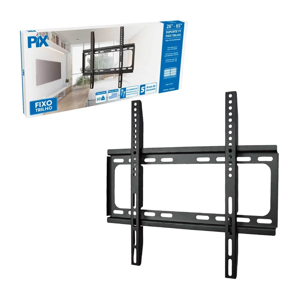 Imagem 3 de 5 do produto Suporte De Parede Fixo Trilho Pix, Para Tv, Monitor De 26" Até 65"