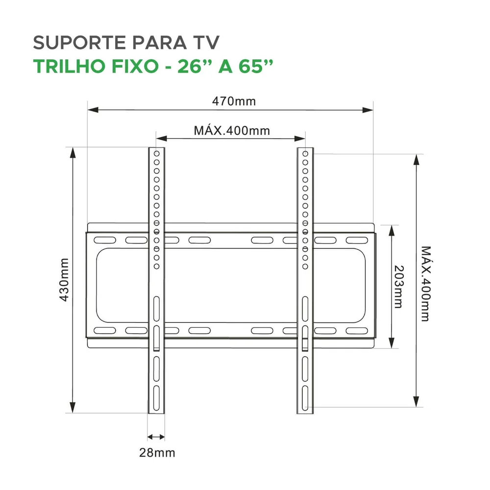 Imagem 5 de 5 do produto Suporte De Parede Fixo Trilho Pix, Para Tv, Monitor De 26" Até 65"
