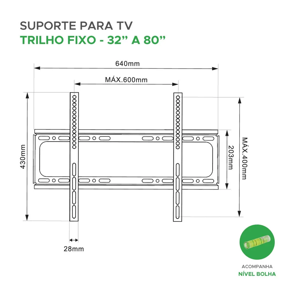 Imagem 5 de 5 do produto Suporte De Parede Fixo Trilho Pix, Para Tv, Monitor De 32" Até 80"