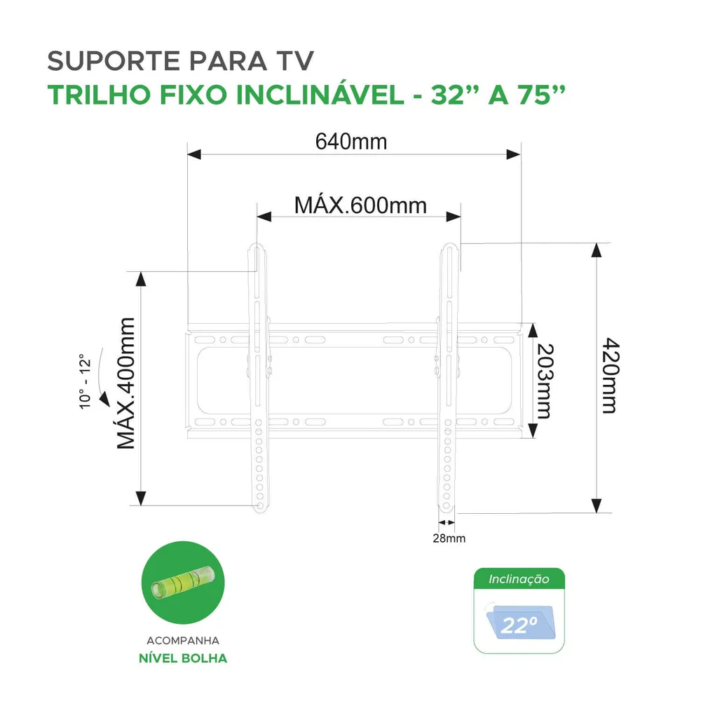 Imagem 5 de 5 do produto Suporte Pix, Para Tv, Monitor Fixo, Inclinável, De 32" Até 75"
