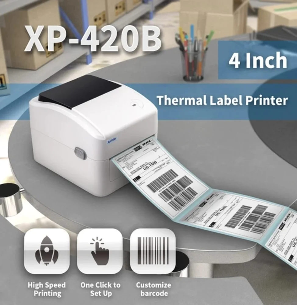 Imagem 4 de 5 do produto Impressora Código De Barras Xp 420b Sem Fio, Usb, Bluetooth, Para Impressão De Etiqueta Adesiva, Branca