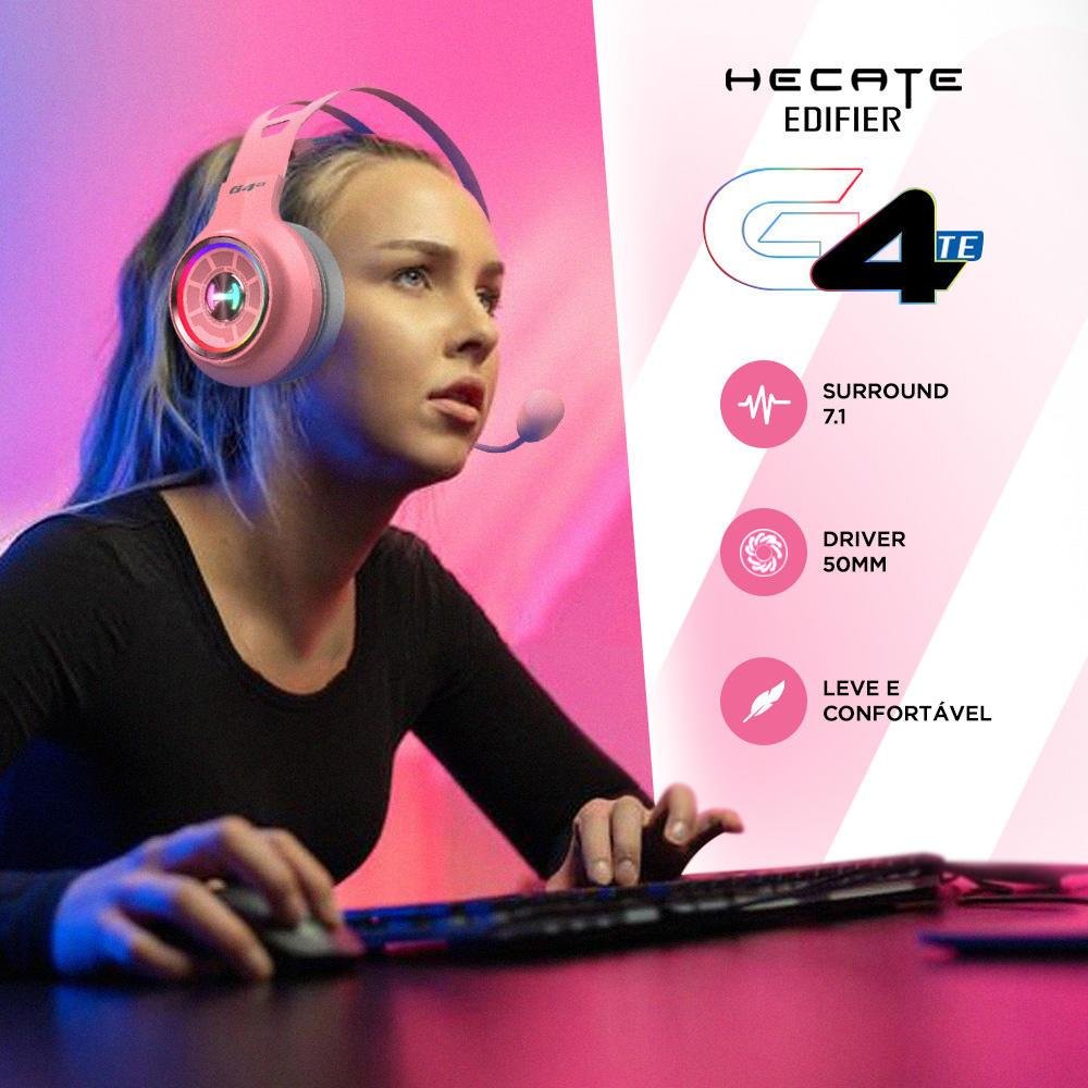 Imagem 4 de 4 do produto Headset Gamer 7.1 Hecate G4te Edifier, Rosa