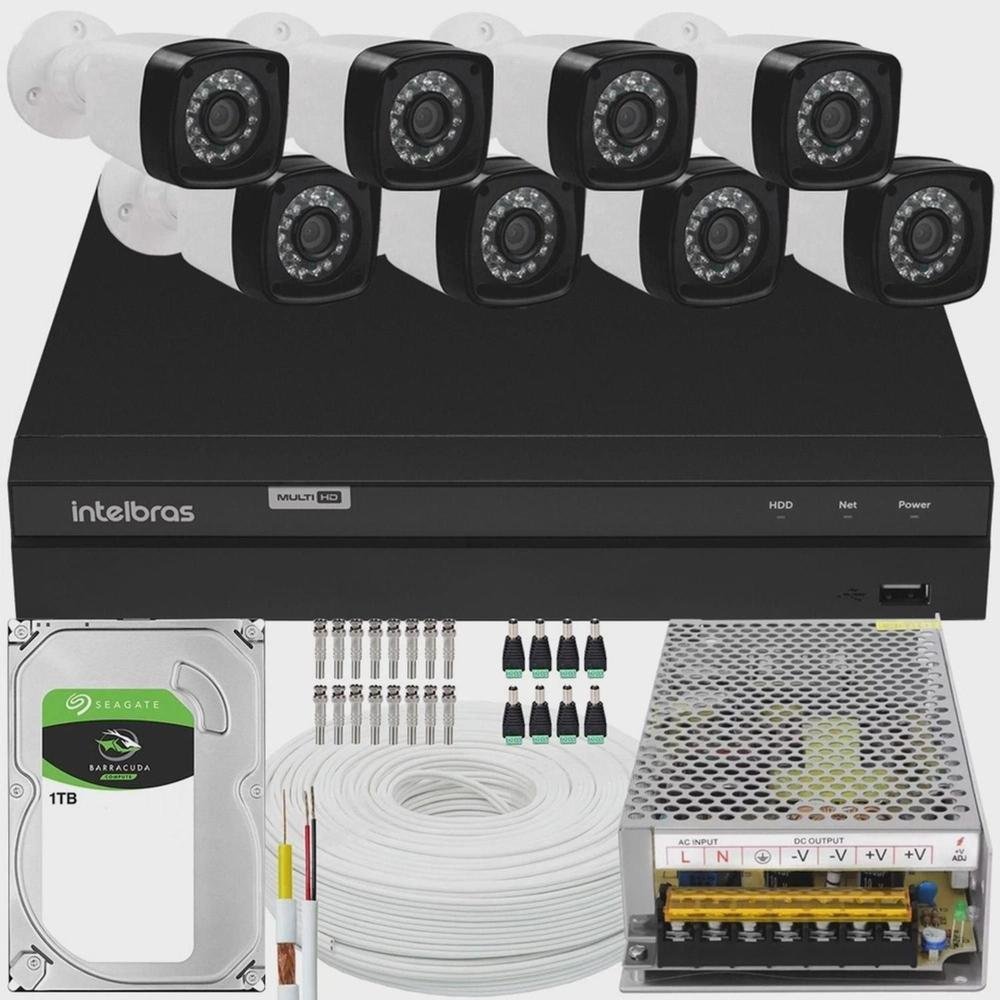 Kit Dvr Intelbras 8 Canais H.265 1TB 8 Câmeras Full Hd 20m