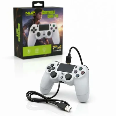 Controle Compatível Ps4 PC Notebook Usb Cabo 1,8m Branco