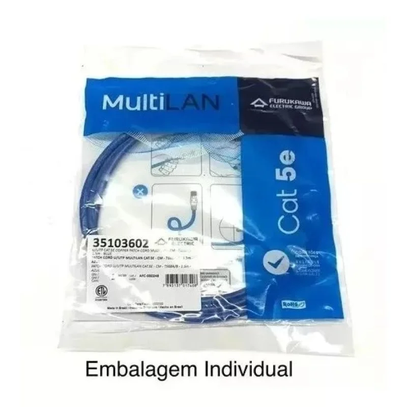 Cabo De Rede Patch Cord Cat5e, 1.5 Metros, Azul Multilan