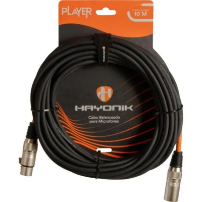 Cabo Hayonik, Para Microfone Player XLR (F) x XLR (M), Preto, 10 Metros