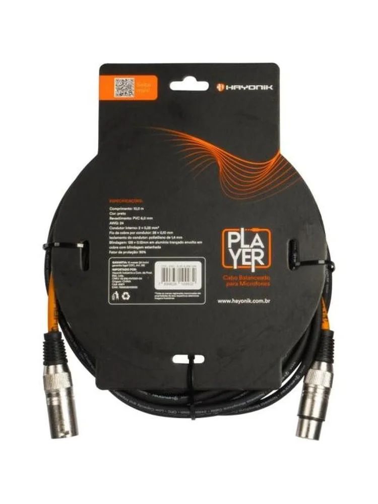Imagem 3 de 5 do produto Cabo Hayonik, Para Microfone Player XLR (F) x XLR (M), Preto, 10 Metros