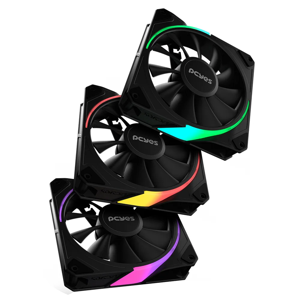 Kit Com 3 Fans Cooler ARGB PCyes Sangue Frio 3 Black Vulcan 120mm 5