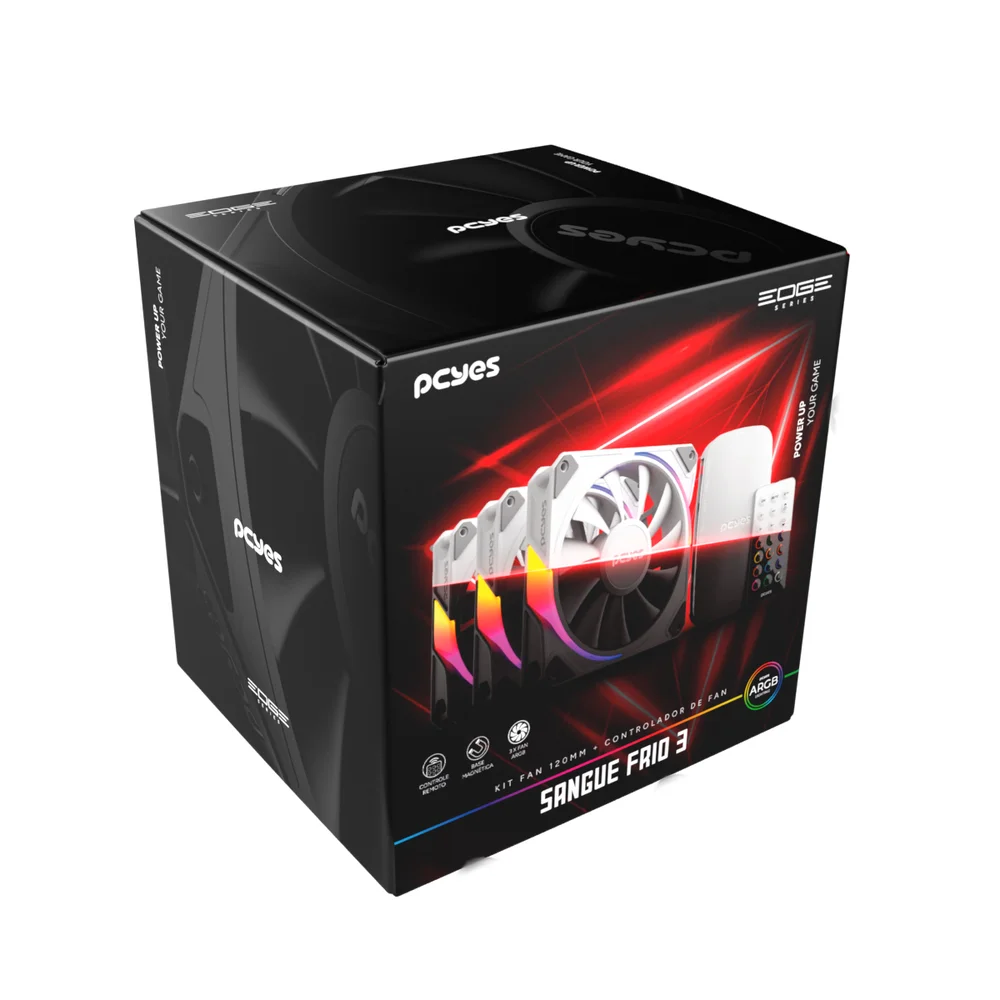 Imagem 3 de 5 do produto Kit Com 3 Fans Cooler ARGB PCyes Sangue Frio 3 Black Vulcan 120mm