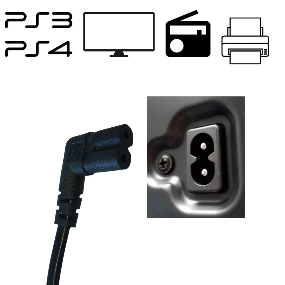 Imagem 5 de 5 do produto Cabo De Força Bipolar 2 Pinos 1.5m 10a 90º Nas Duas Pontas Para Fonte