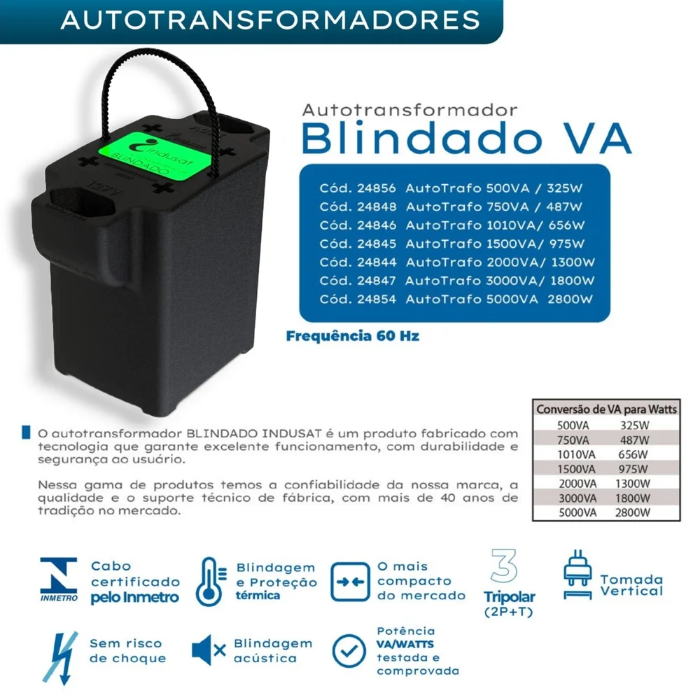 Imagem 2 de 3 do produto Transformador Indusat, 1500VA, Blindado, Bivolt