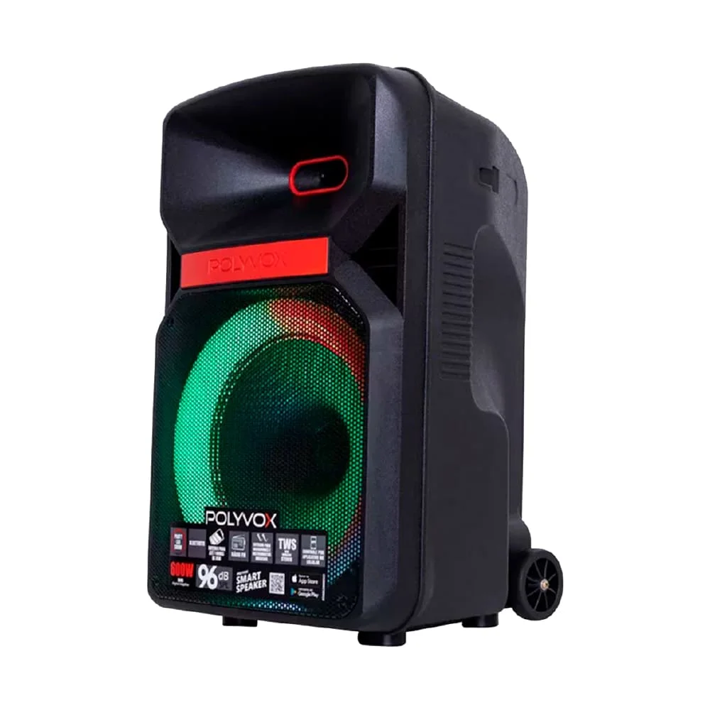 Caixa de Som Amplificada Polyvox 12'' BT, TWS-600W, USB, LED - XC-812