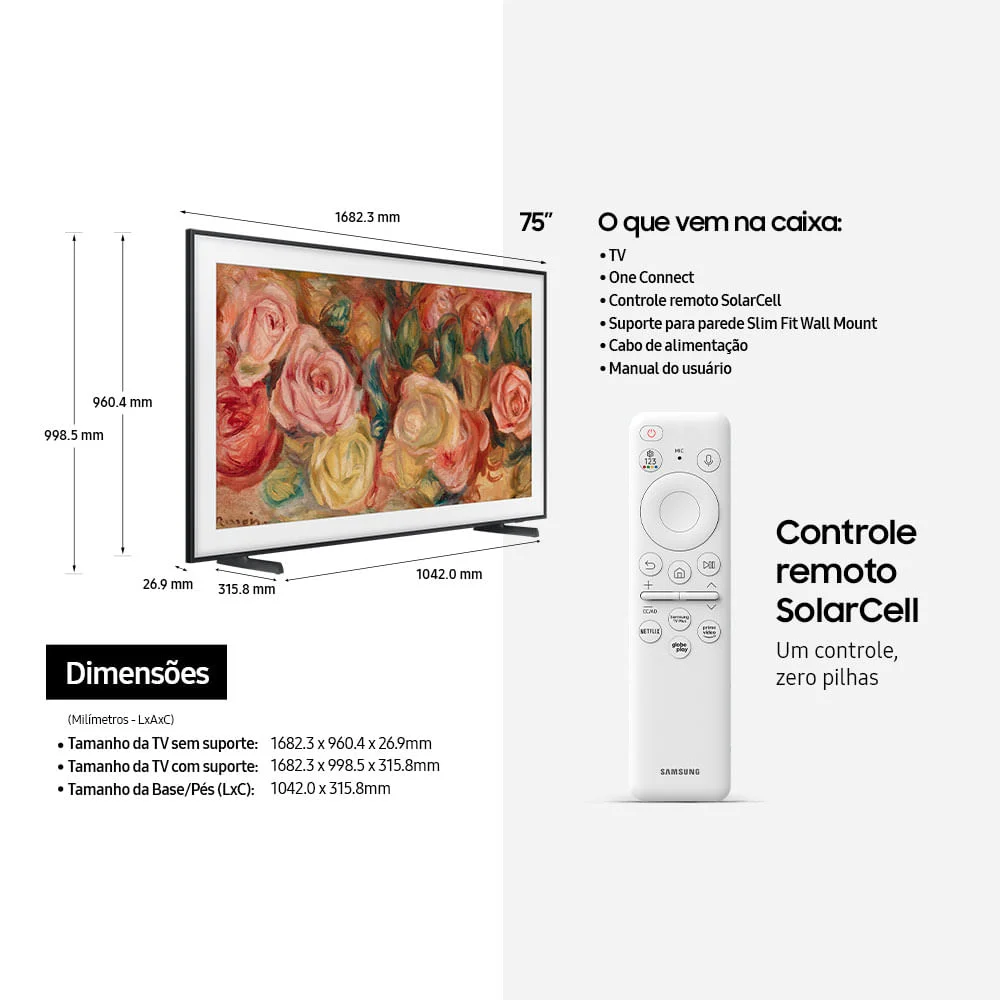 Smart TV 75 Polegadas Samsung QLED 4K, The Frame 75LS03D - Molduras Customizáveis e Modo Arte