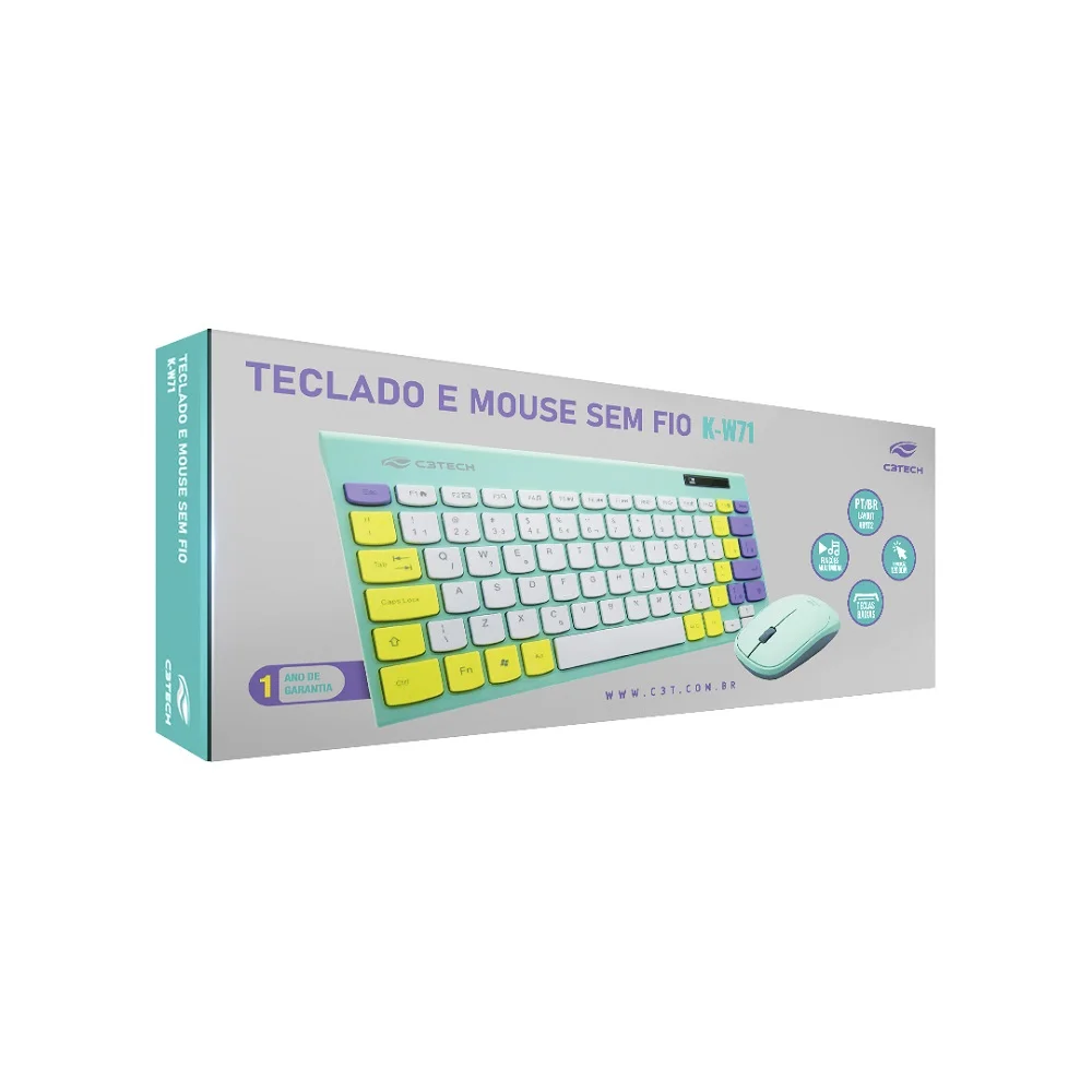 Imagem 5 de 5 do produto Kit Teclado e Mouse C3tech Sem Fio 2,4GHz USB, Nano Verde, com Teclas de Membrana e Mouse Óptico de Alta Precisão