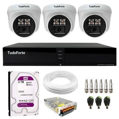 Kit 3 Câmeras De Segurança Dome Interna, FULL HD 1080p, Visão Noturna De 20m 2.8mm + Dvr TFULL HDx 3304, 4 Canais + HD 2TB Purple