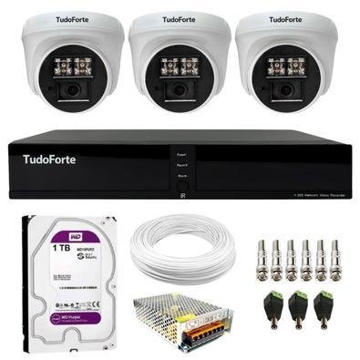 Kit 3 Câmeras De Segurança Dome Interna, FULL HD 1080p, Visão Noturna De 20m 2.8mm + DVR TFULL HDx 3304, 4 Canais + HD 1TB Purple