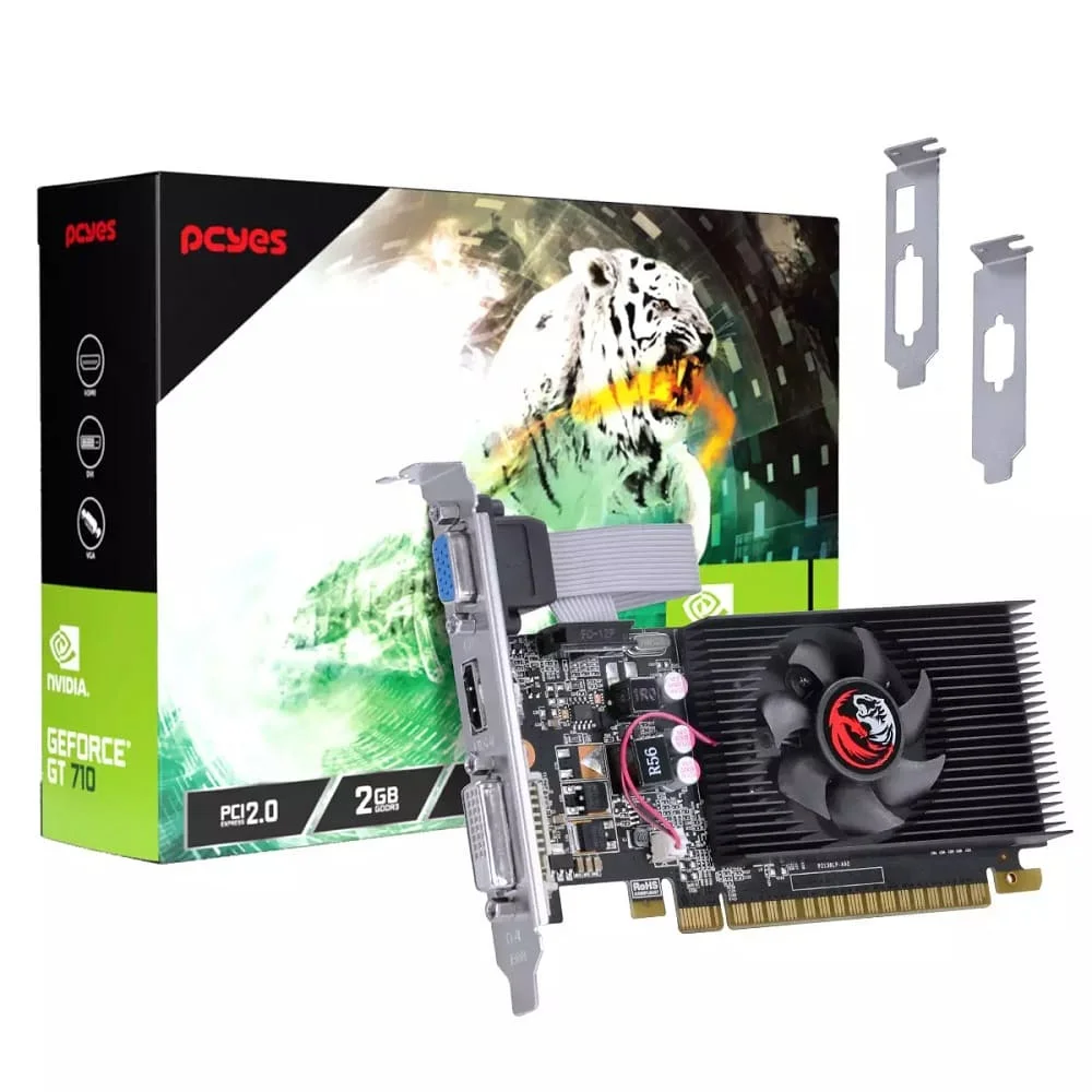 Placa De Vídeo Geforce Gt 710 PCyes Nvidia, 2GB, DDR3, 64 Bits - Pvgt7102gb