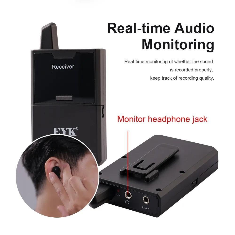 Imagem 2 de 4 do produto Microfone de Mão Sem Fio Com Monitor EYK, Para DSLR, PC, Filmadora, Smartphone