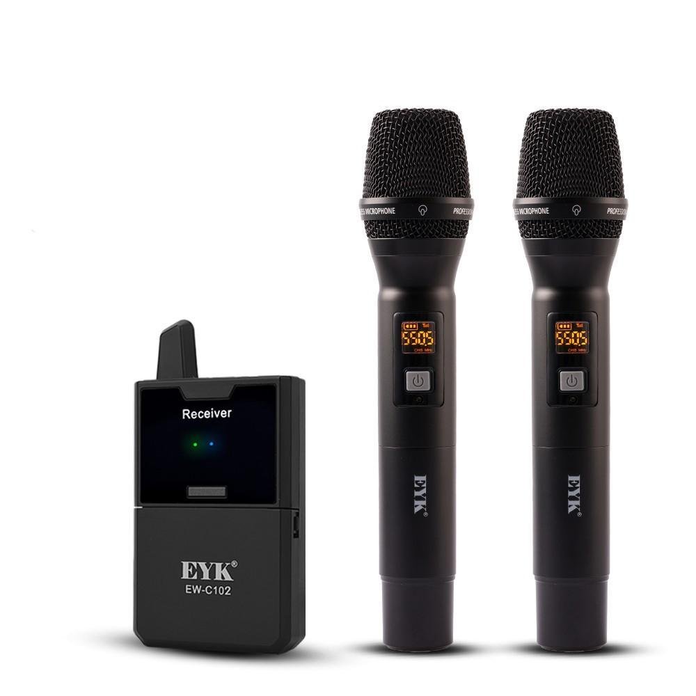 Microfone de Mão sem Fio Eyk, 2 Transmissores, 2 Microfones UHF