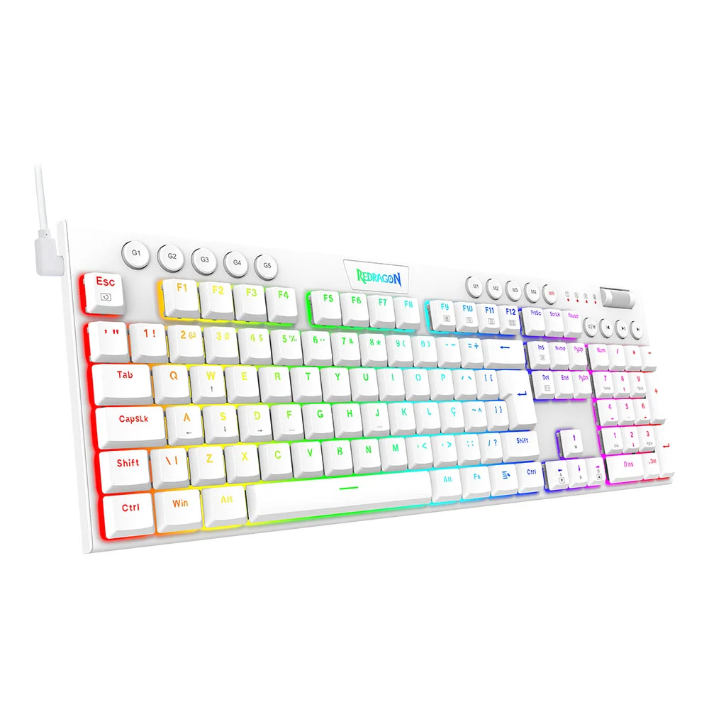 Imagem 4 de 5 do produto Teclado Mecanico Redragon K619w Gamer Horus, RGB, Switch Brown, Branco