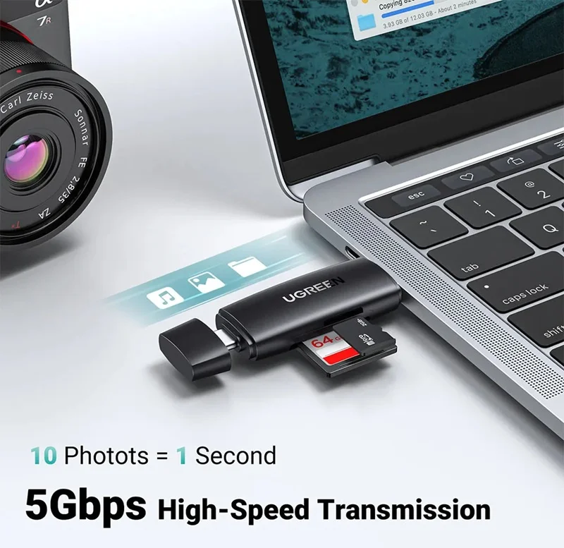 Imagem 2 de 2 do produto Leitor De Cartão 2 Em 1 Ugreen 80191 Usb A + Usb-c Super Prático
