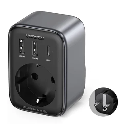 Carregador Parede 30w Ugreen Extensor Ac + Usb A/c Preto
