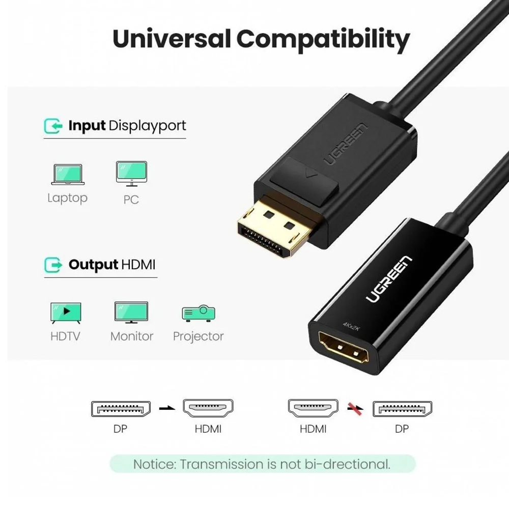Imagem 4 de 5 do produto Adaptador Ugreen Displayport P/hdmi Macho/fêmea Preto
