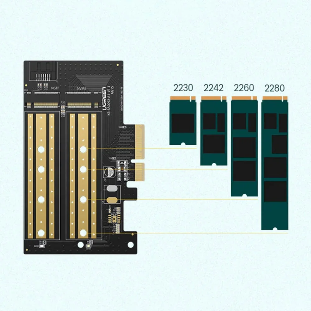Imagem 3 de 5 do produto Placa Ugreen M.2 M Key + M.2 B Key P/pcie 3.0 X 4 Preto