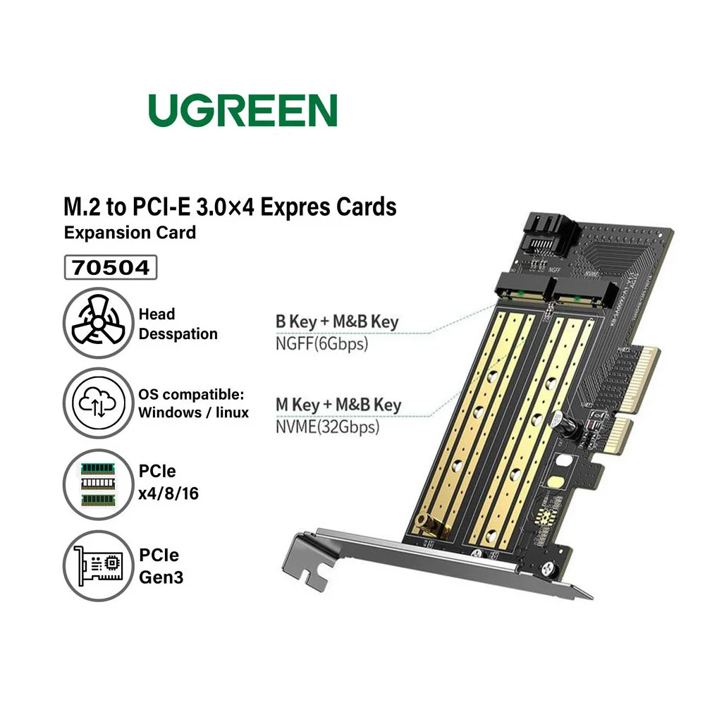 Imagem 4 de 5 do produto Placa Ugreen M.2 M Key + M.2 B Key P/pcie 3.0 X 4 Preto